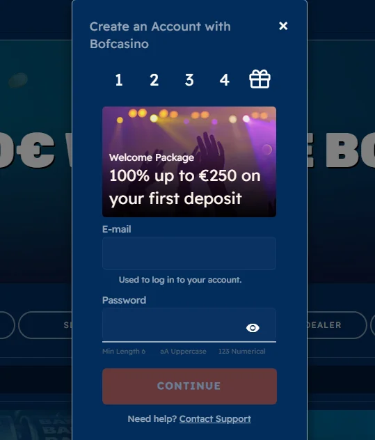 BOF Casino registration form